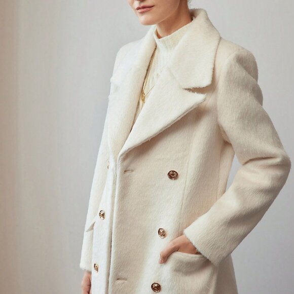 Apricot Elegant Women's Lapel Collar Pea Overcoat - Picture 5 of 8